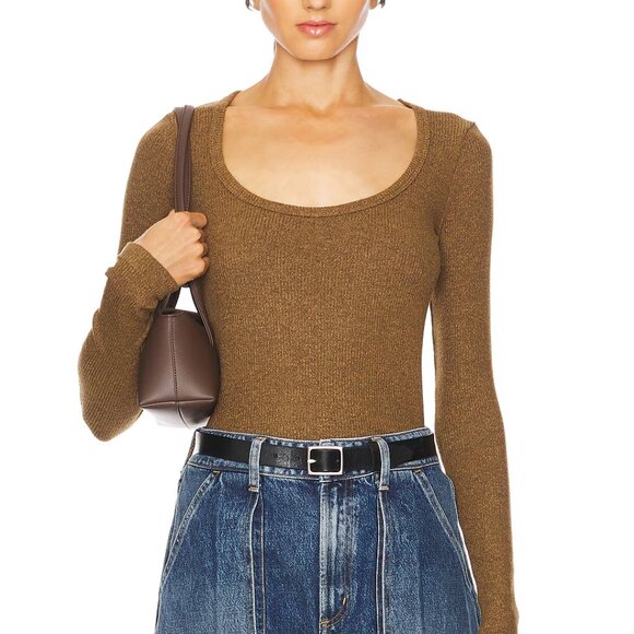 Agolde Corey Scoop Neck Ribbed Long Sleeve Tee Size Medium - Picture 1 of 5